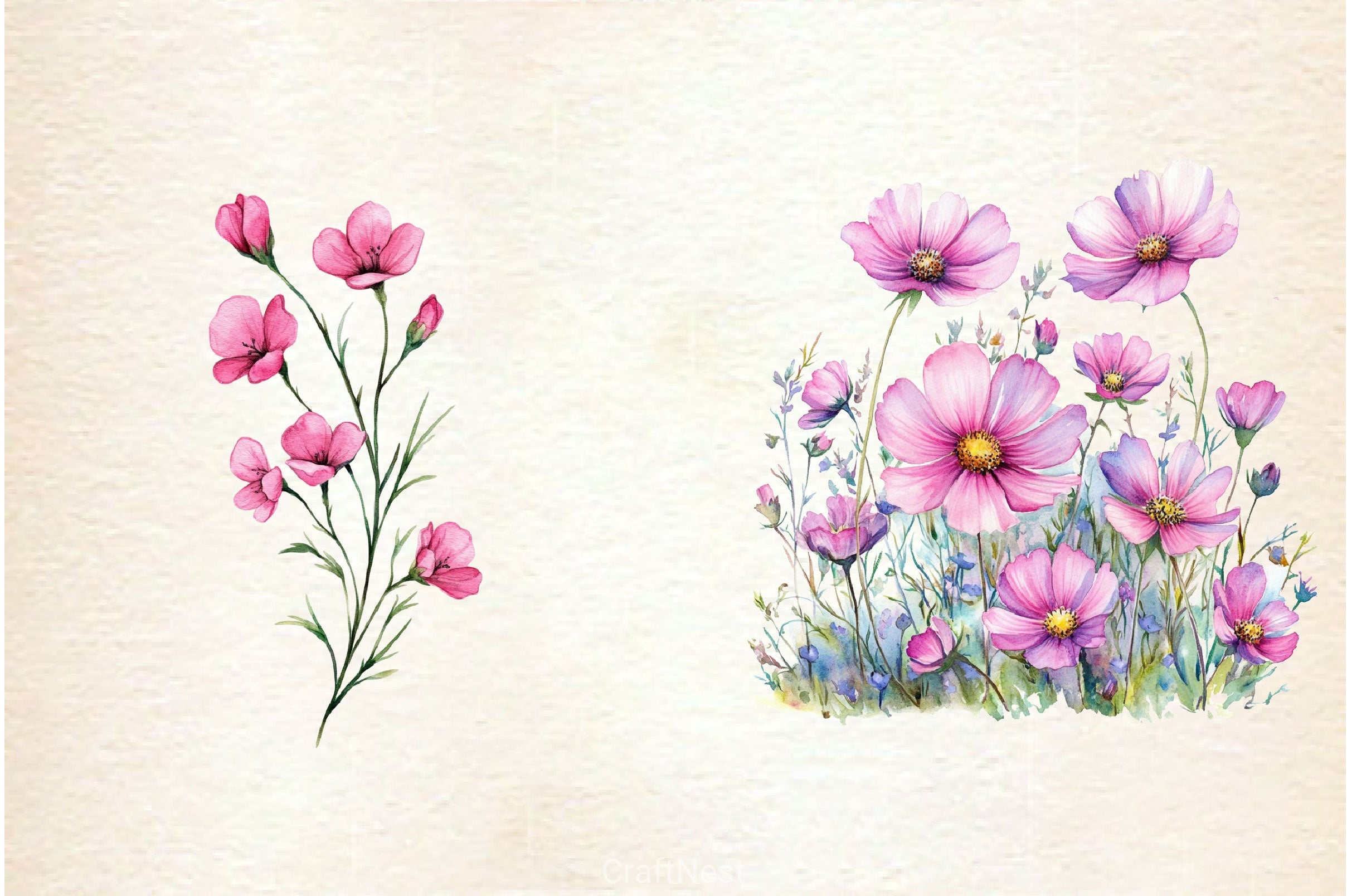 Pink Summer Meadow Clipart Bundle 2 - CraftNest - Digital Crafting and Art