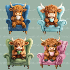Highland Cow Drinking Coffee Clipart Bundle - CraftNest - Digital Crafting and Art