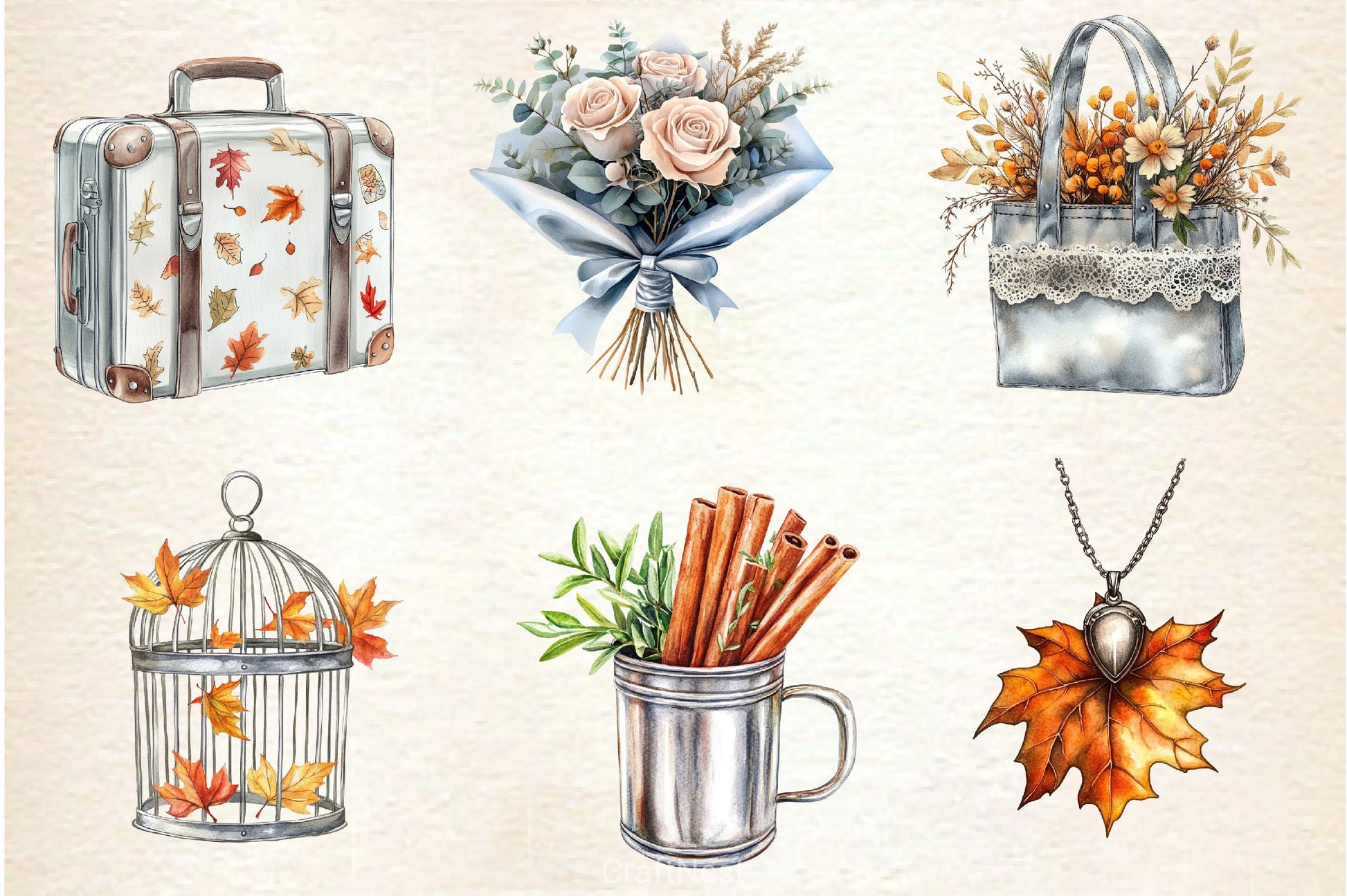 Silver Vintage Aesthetic Autumn Clipart Bundle 2 - CraftNest - Digital Crafting and Art