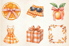 Orange Gingham Summer Clipart Bundle - CraftNest - Digital Crafting and Art
