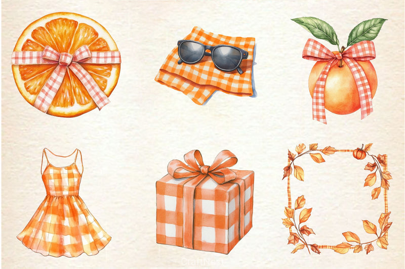 Orange Gingham Summer Clipart Bundle - CraftNest - Digital Crafting and Art