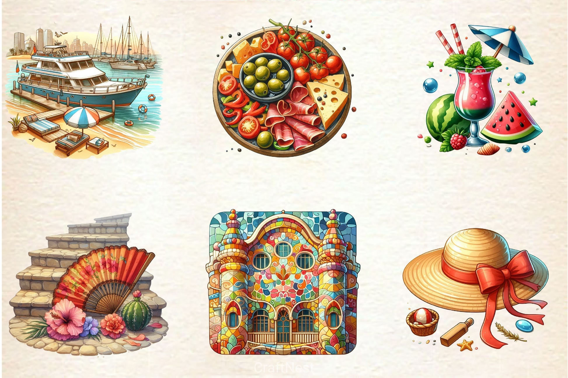 Summer In Barcelona Clipart Bundle - CraftNest - Digital Crafting and Art