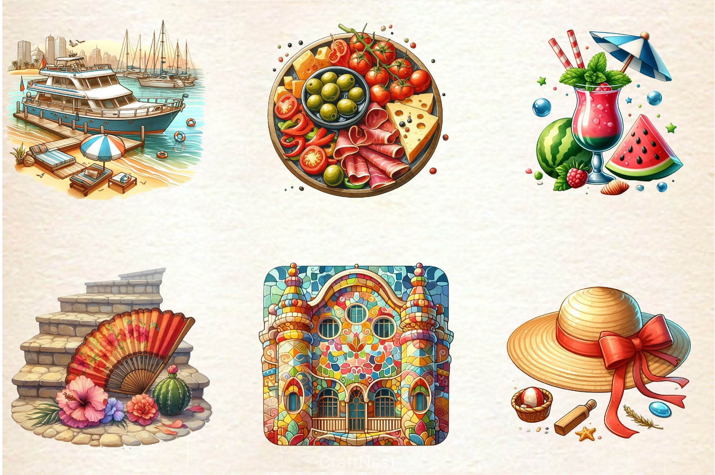Summer In Barcelona Clipart Bundle - CraftNest - Digital Crafting and Art