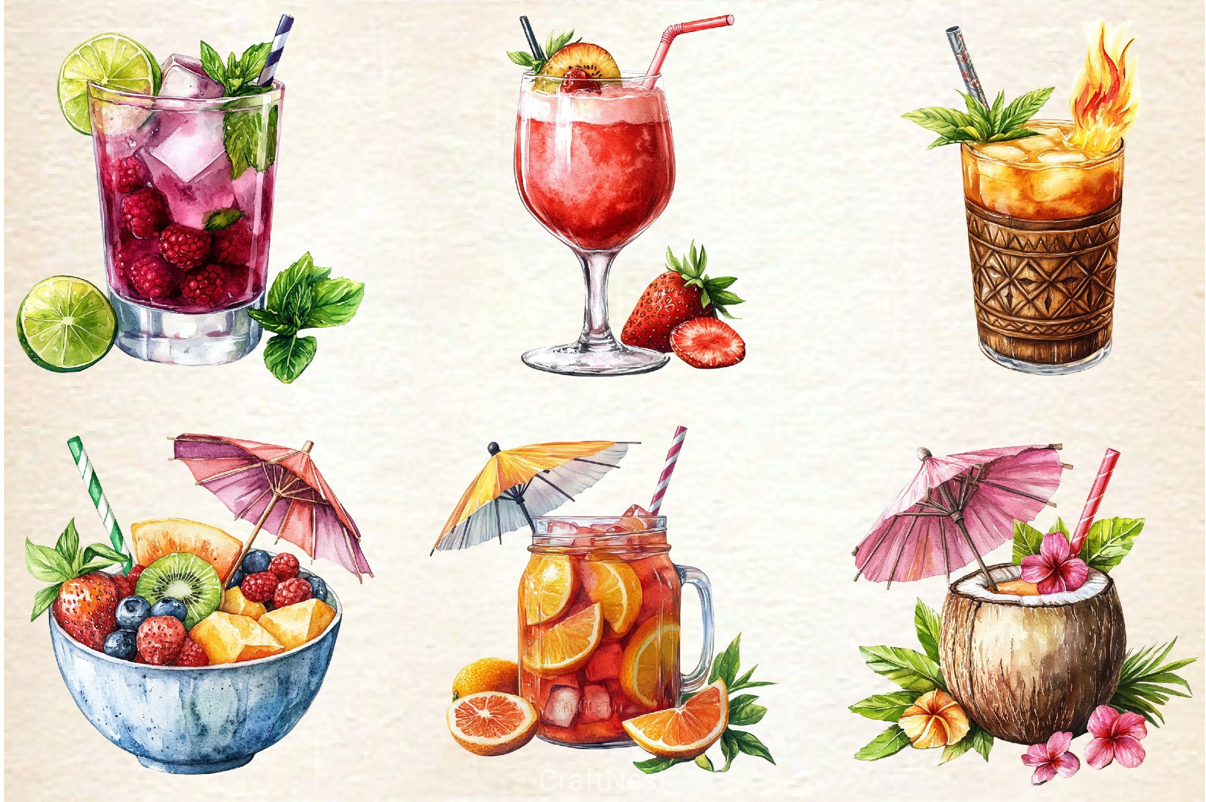Tropical Beach Drink Summer Clipart Bundle - CraftNest - Digital Crafting and Art