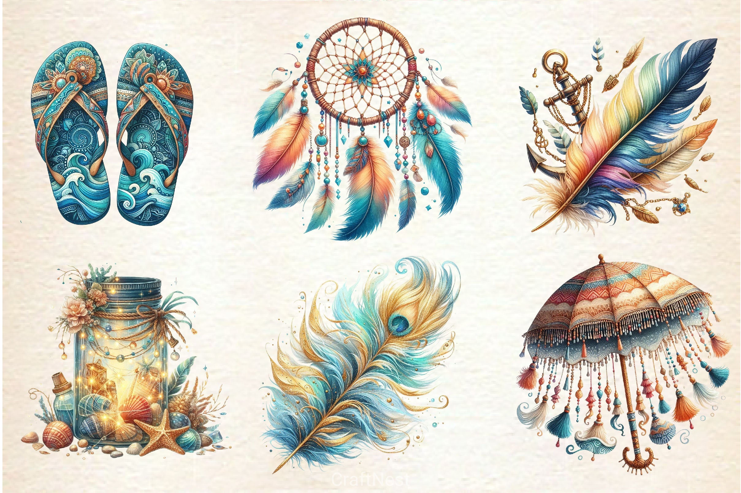 Ocean Boho Summer Clipart Bundle 2 - CraftNest - Digital Crafting and Art