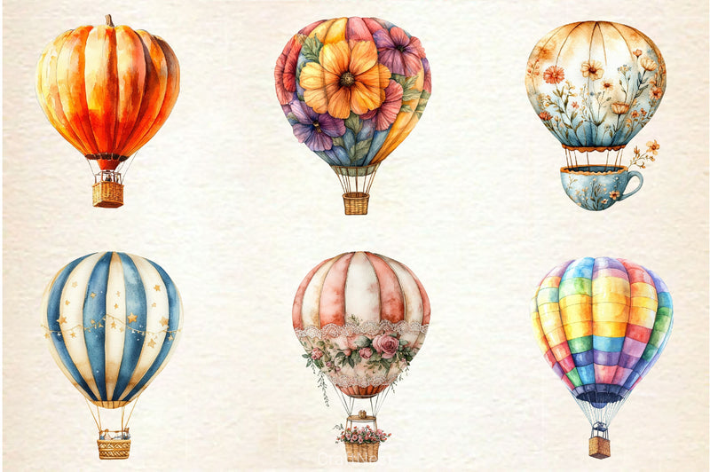 Summer Whimsical Hot Air Balloons Clipart Bundle - CraftNest - Digital Crafting and Art