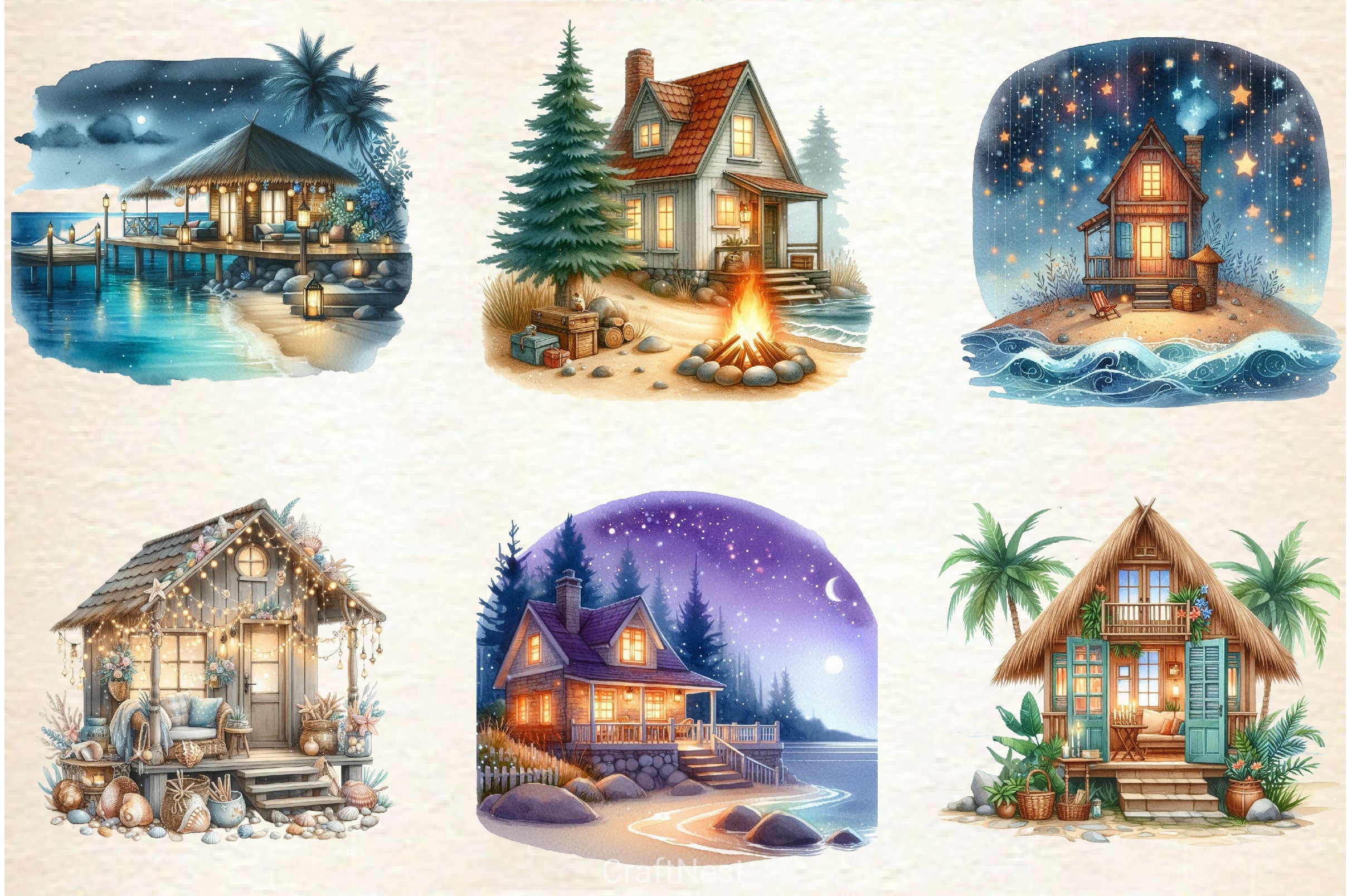 Beachhouse Nights Clipart Bundle - CraftNest - Digital Crafting and Art