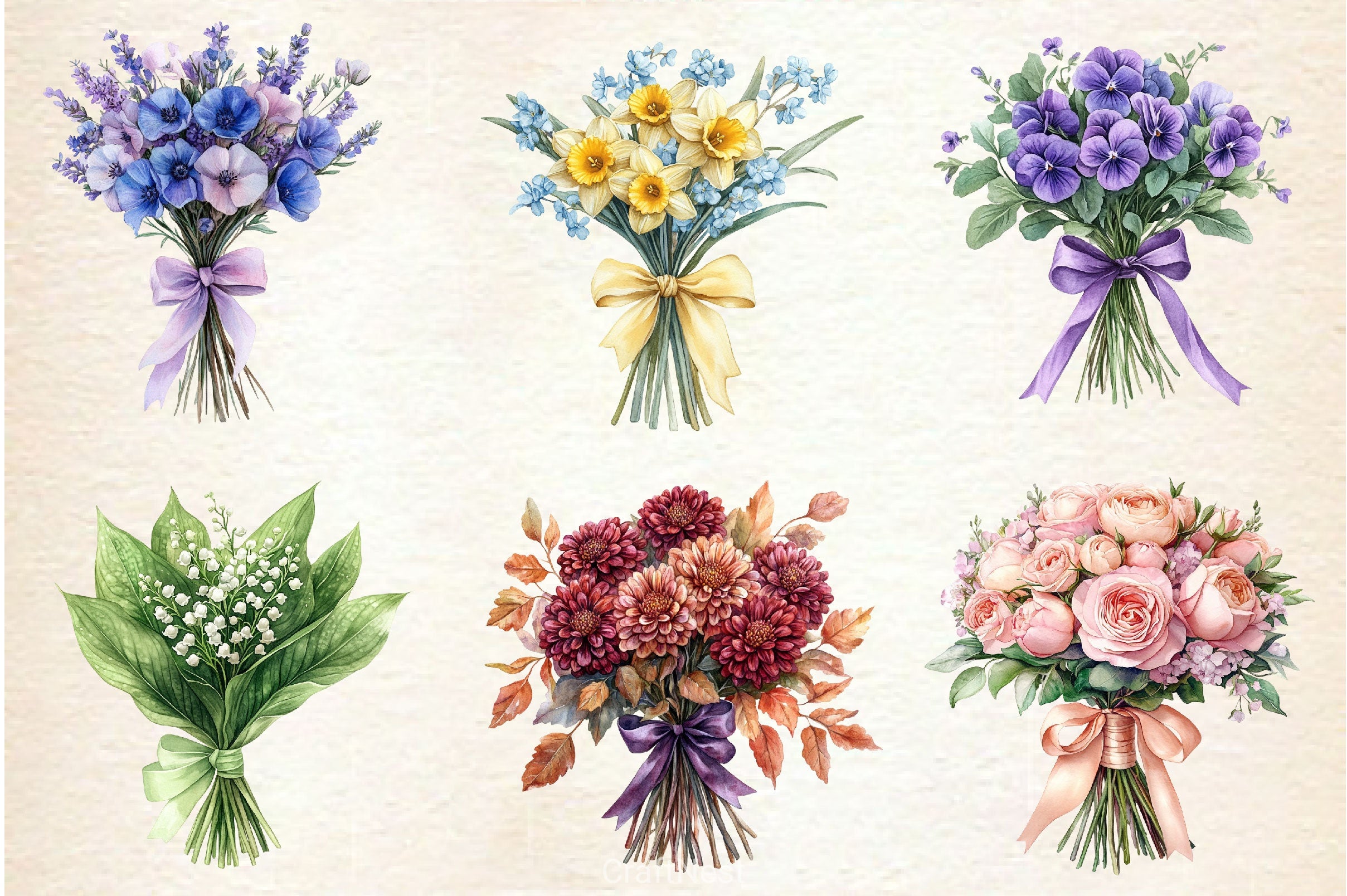 Coquette Birth Month Flowers Bouquet Clipart Bundle - CraftNest - Digital Crafting and Art