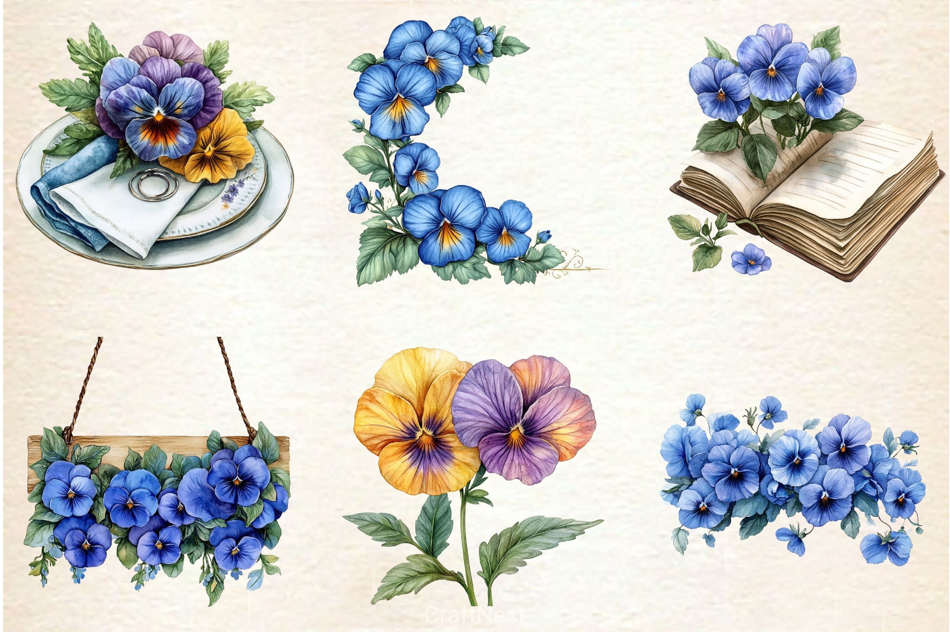 Blue Pansy Wedding Flower Clipart Bundle - CraftNest - Digital Crafting and Art