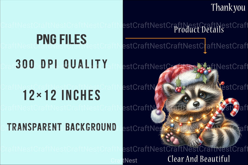 Christmas Raccoon Baby Animal Clipart Bundle - CraftNest - Digital Crafting and Art