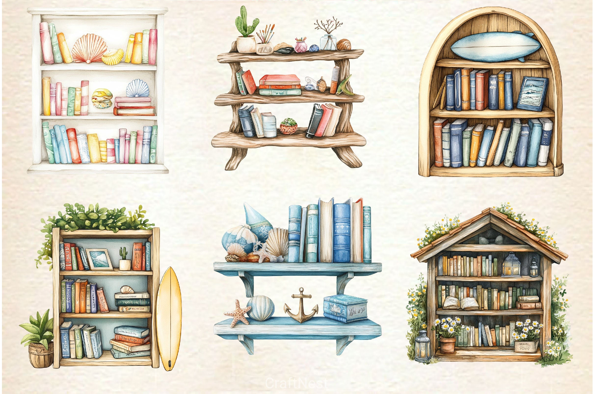 Summer Bookshelf Clipart Bundle 2 - CraftNest - Digital Crafting and Art