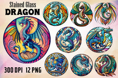 Stained Round Glass Dragon Clipart Bundle - CraftNest - Digital Crafting and Art