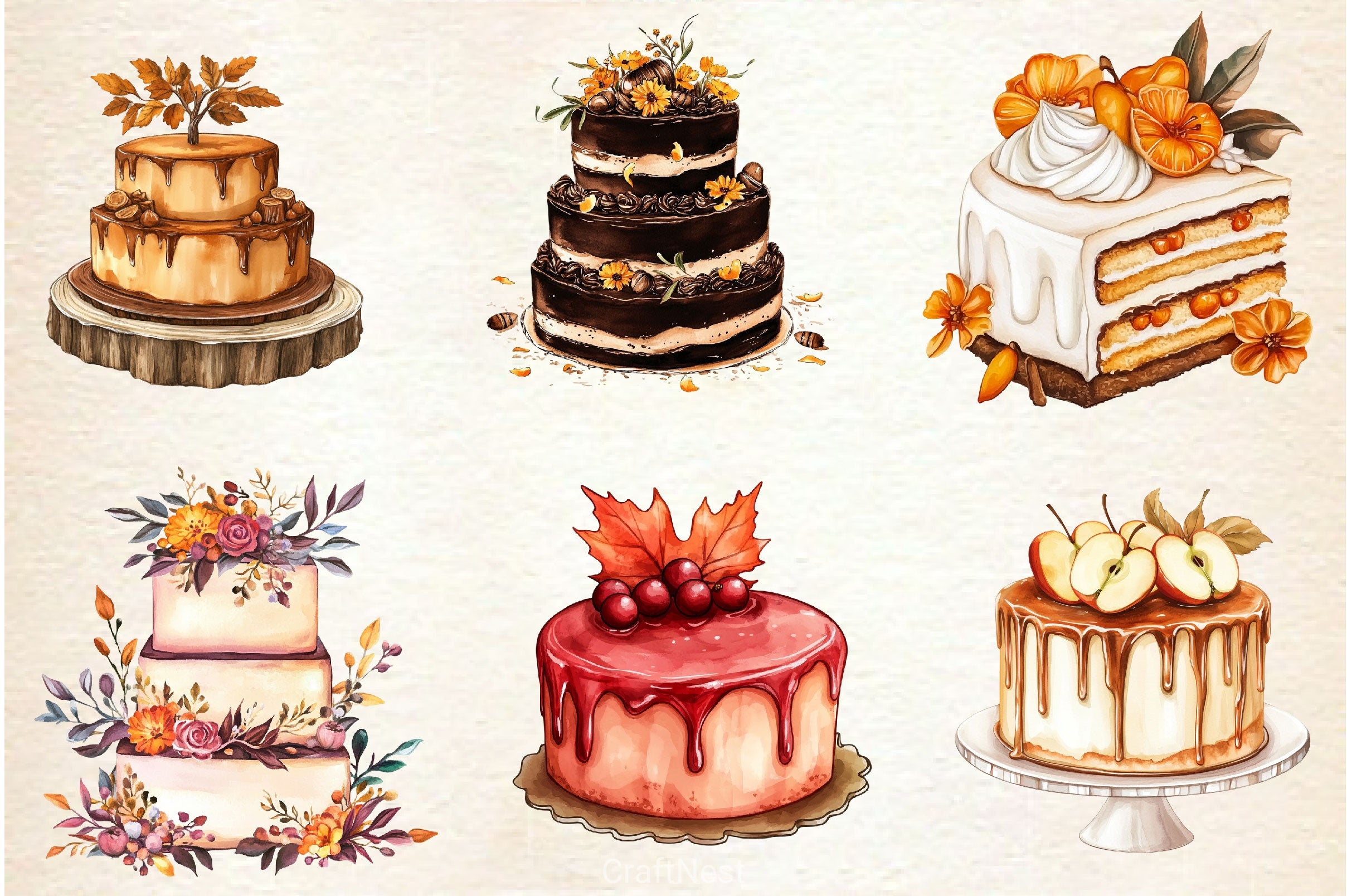 Fall Wedding Cake Clipart Bundle 2 - CraftNest - Digital Crafting and Art