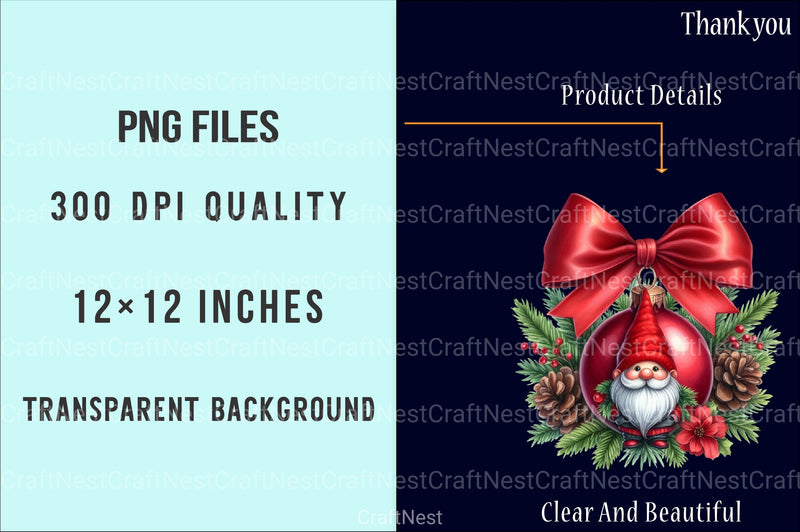 Gnome Christmas Ornament Winter Graphics Clipart Bundle - CraftNest - Digital Crafting and Art