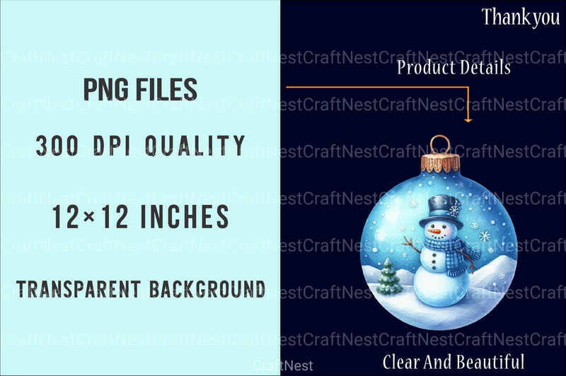 Blue Baubles Christmas Tree Ornaments Clipart Bundle - 15 High-Quality Festive Graphics - CraftNest - Digital Crafting and Art