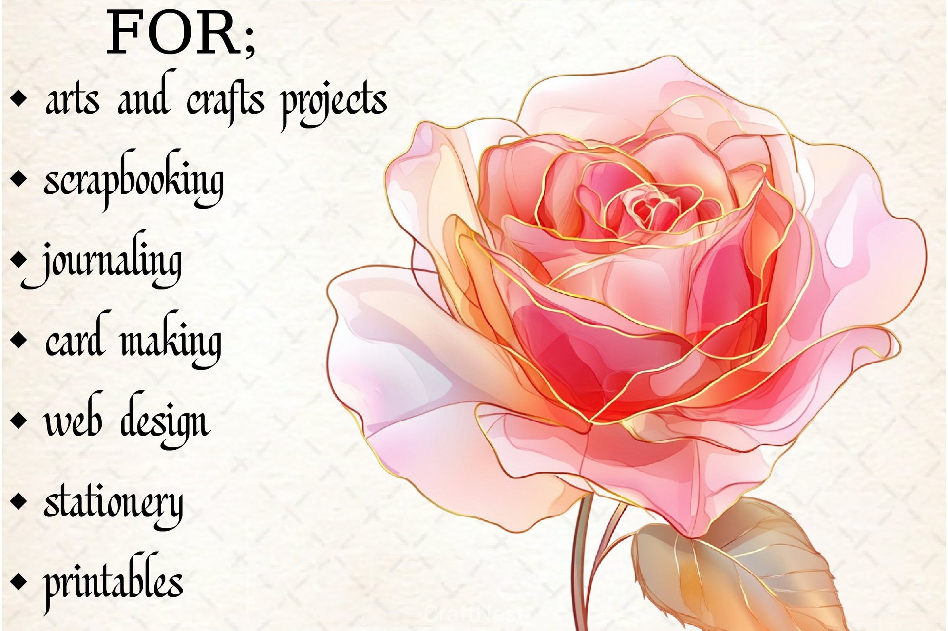 Pink Gold Rose Clipart Bundle - CraftNest - Digital Crafting and Art
