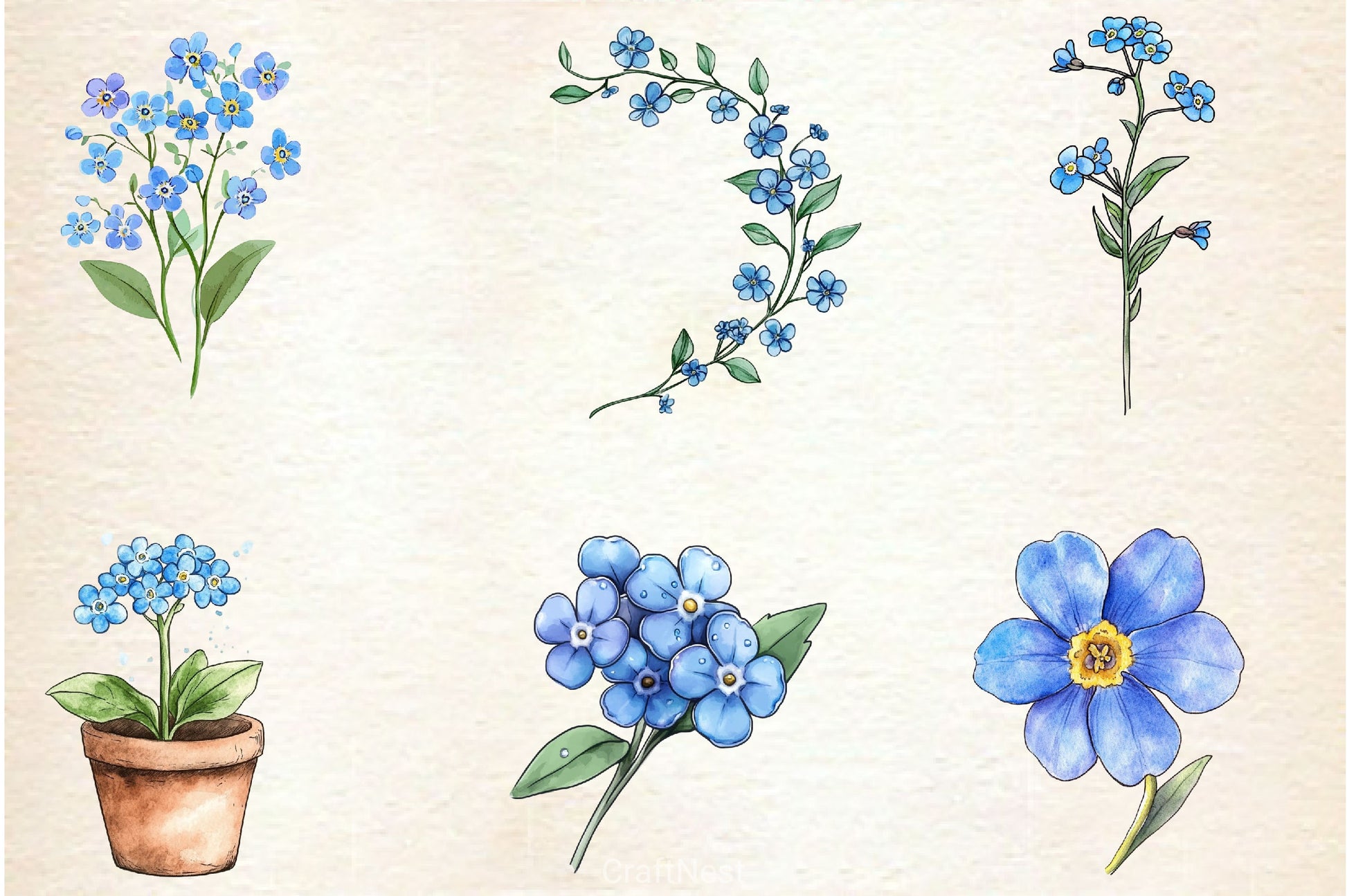 Blue Flower Clipart Bundle - CraftNest - Digital Crafting and Art