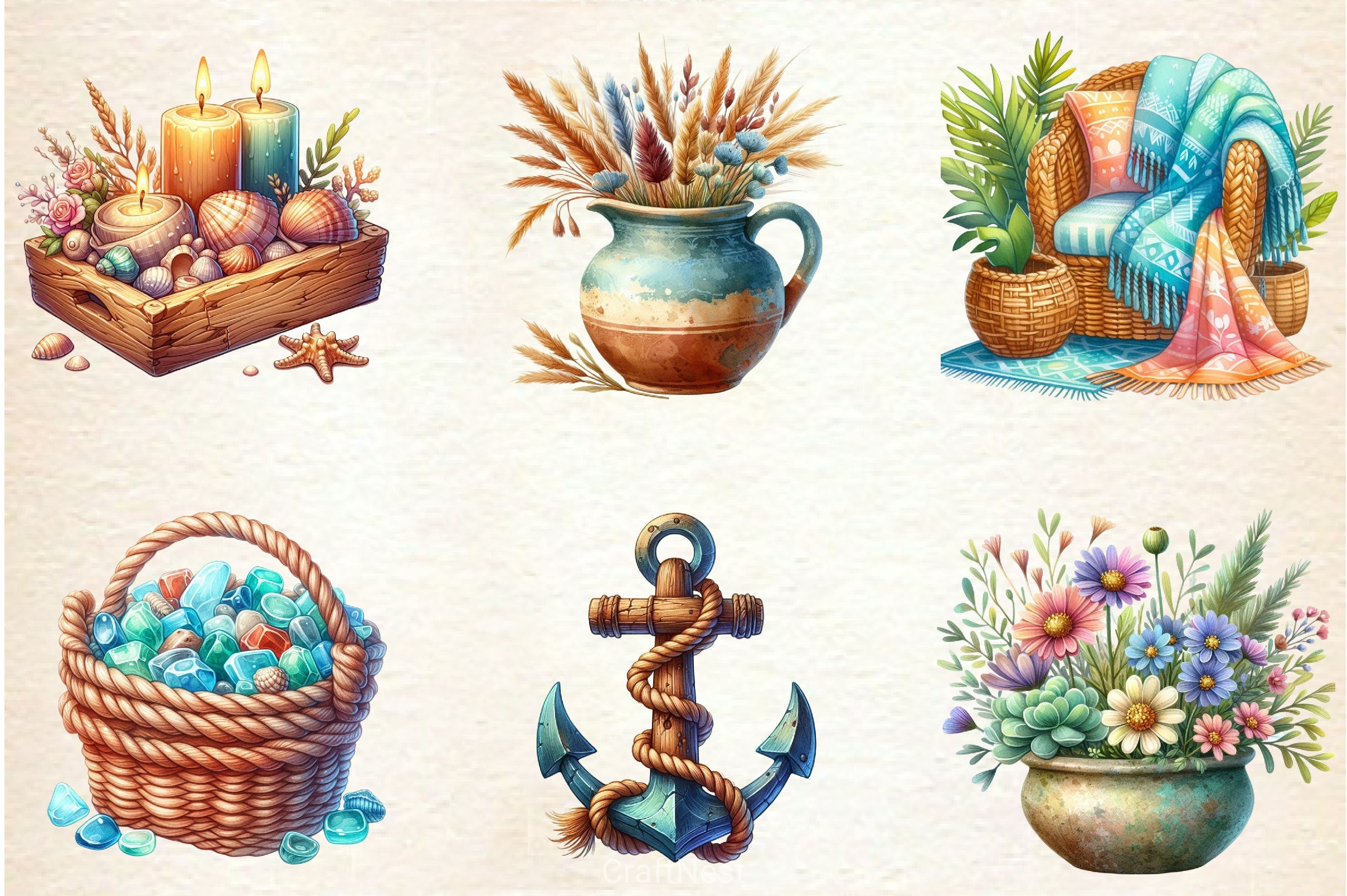 Rustic Coastal Cottage Elements Clipart Bundle - CraftNest - Digital Crafting and Art