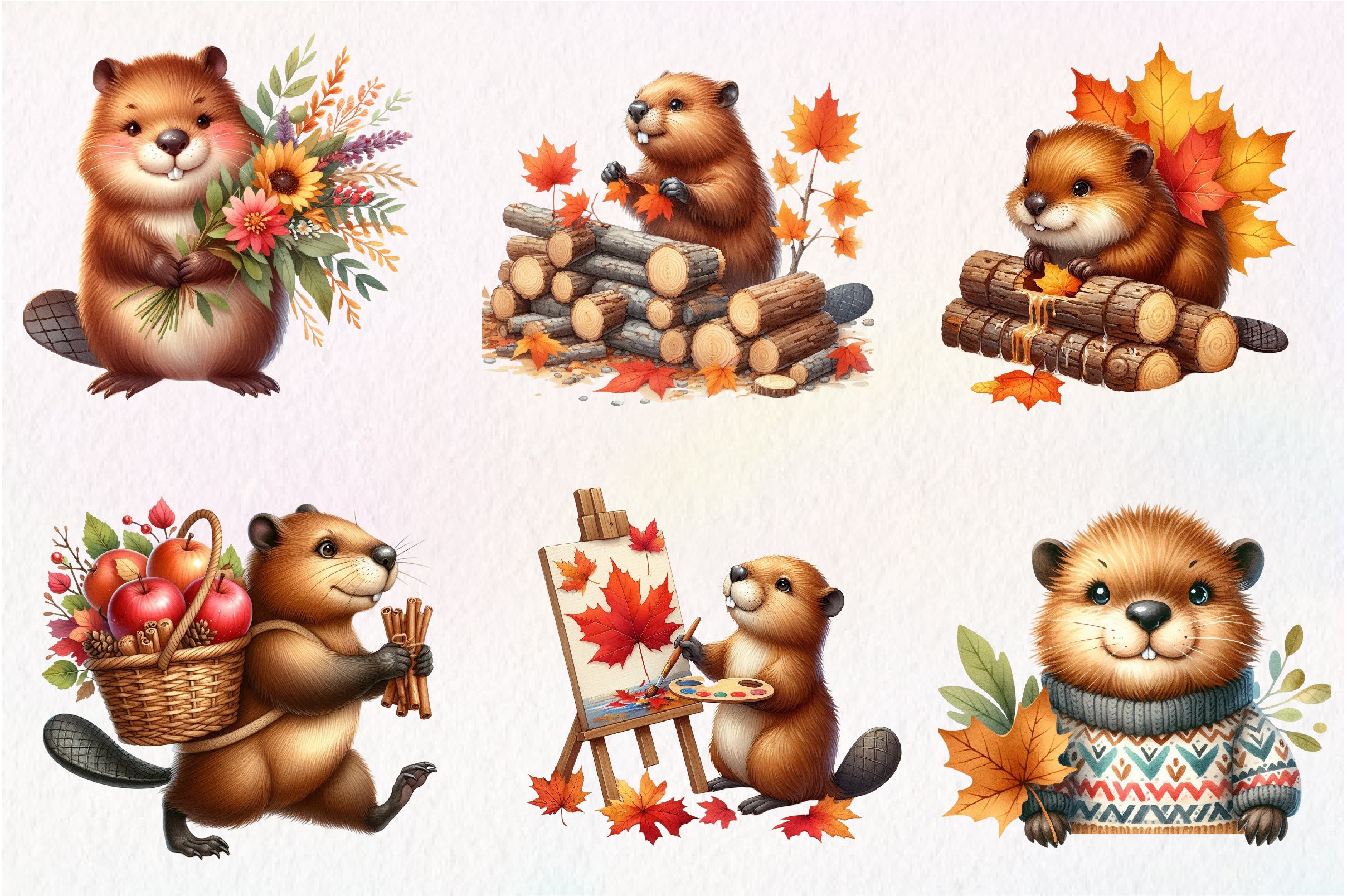 Autumn Cute Beaver Clipart Bundle - CraftNest - Digital Crafting and Art