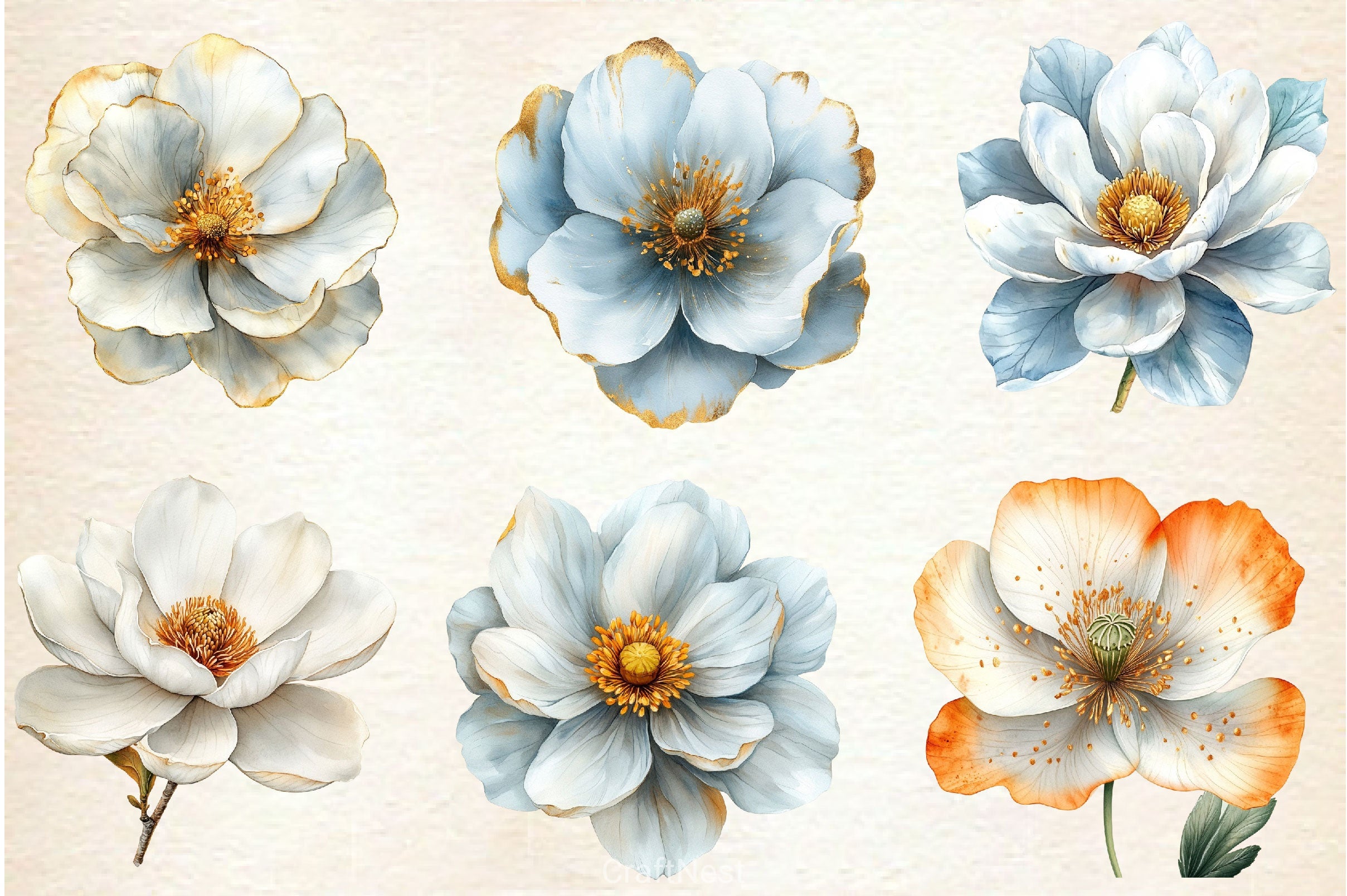 White And Gold Abstract Flower Clipart Bundle - CraftNest - Digital Crafting and Art
