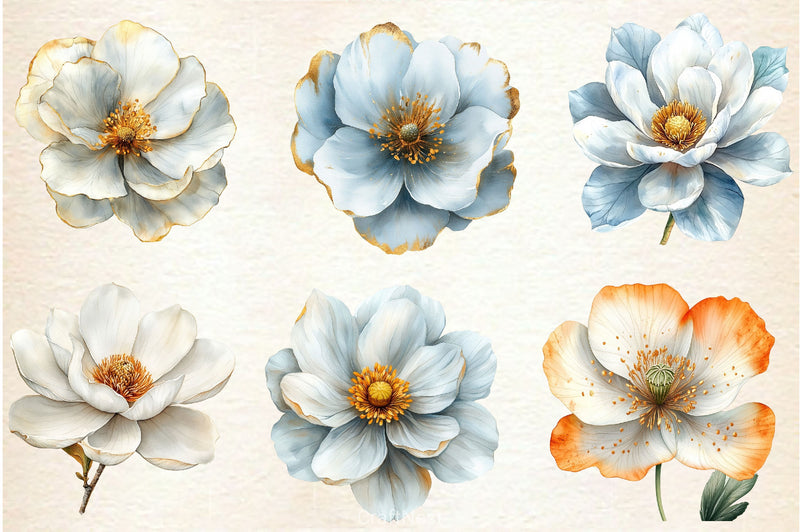 White And Gold Abstract Flower Clipart Bundle - CraftNest - Digital Crafting and Art