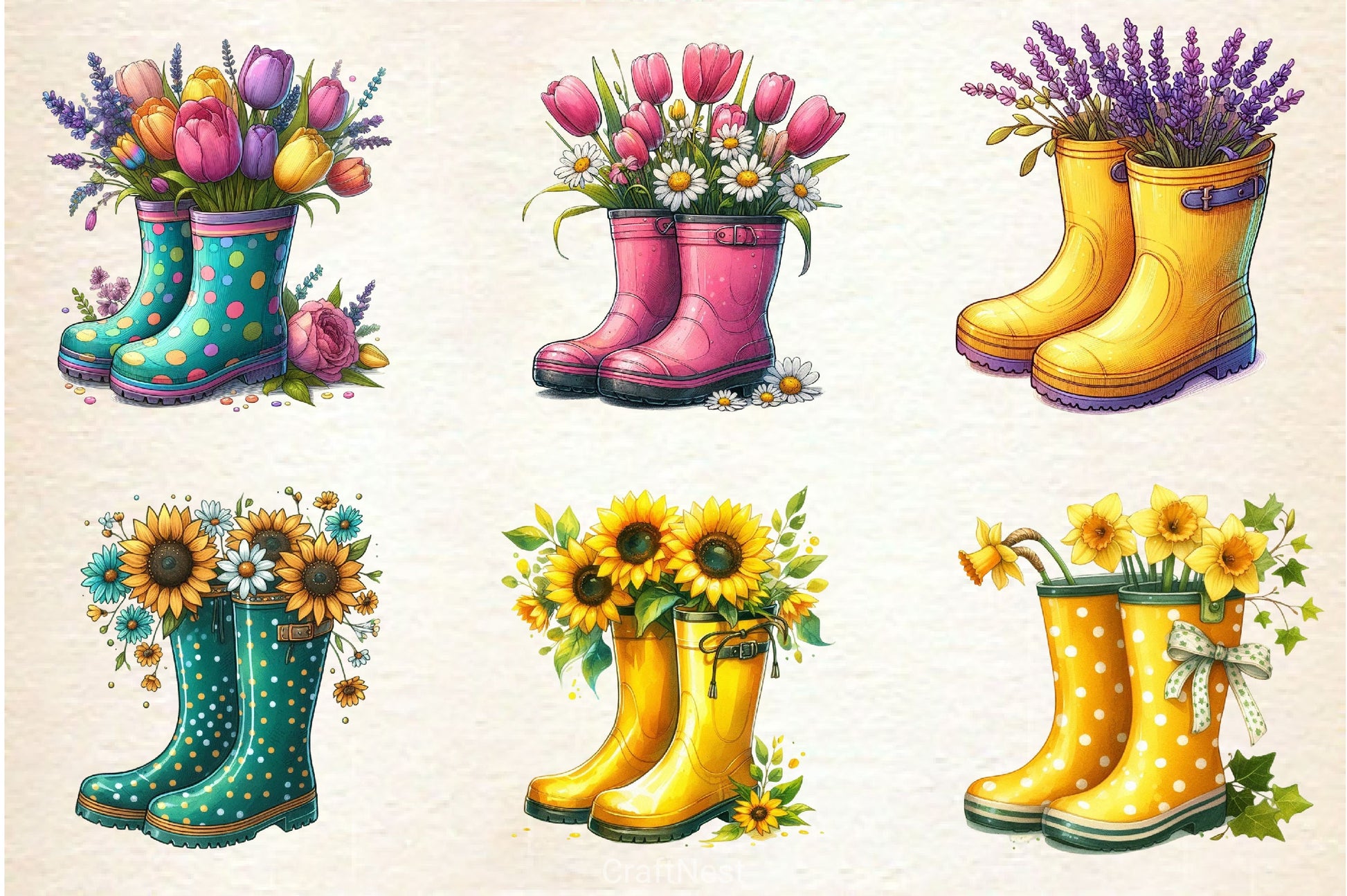 Floral Spring Rubber Boots Clipart Bundle 2 - CraftNest - Digital Crafting and Art
