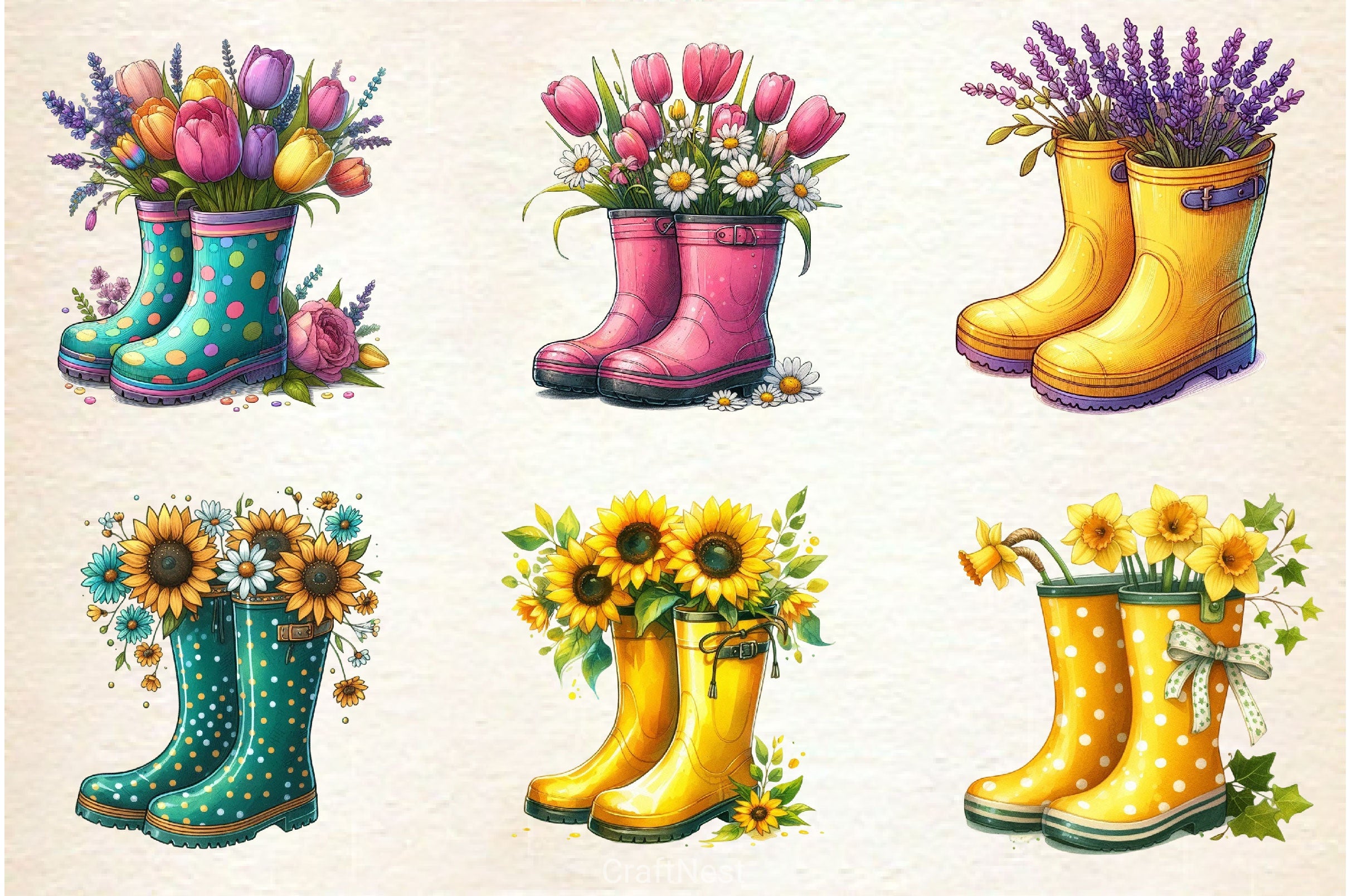 Floral Spring Rubber Boots Clipart Bundle 2 - CraftNest - Digital Crafting and Art
