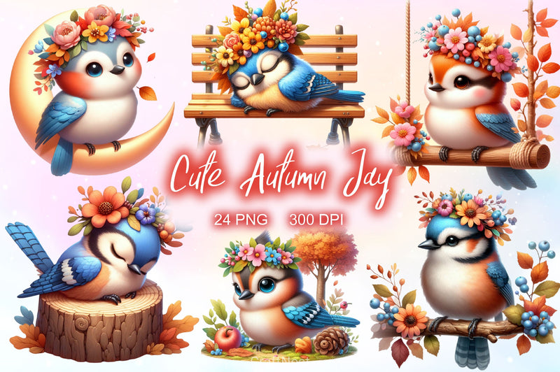 Cute Autumn Jay Bird Clipart Bundle - CraftNest - Digital Crafting and Art