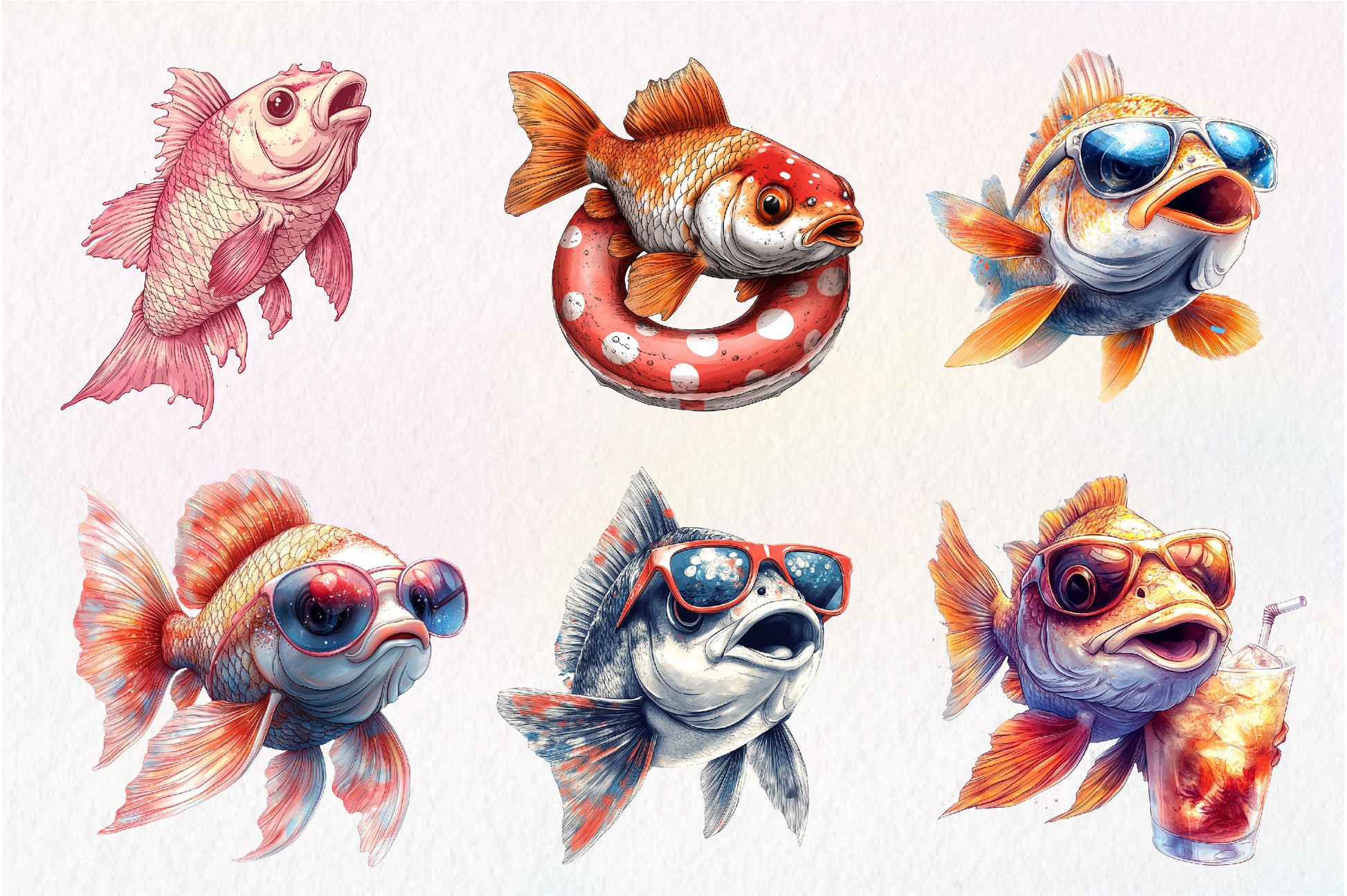 Quirky Whimsical Summer Fishes Clipart Bundle - CraftNest - Digital Crafting and Art