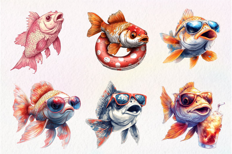 Quirky Whimsical Summer Fishes Clipart Bundle - CraftNest - Digital Crafting and Art