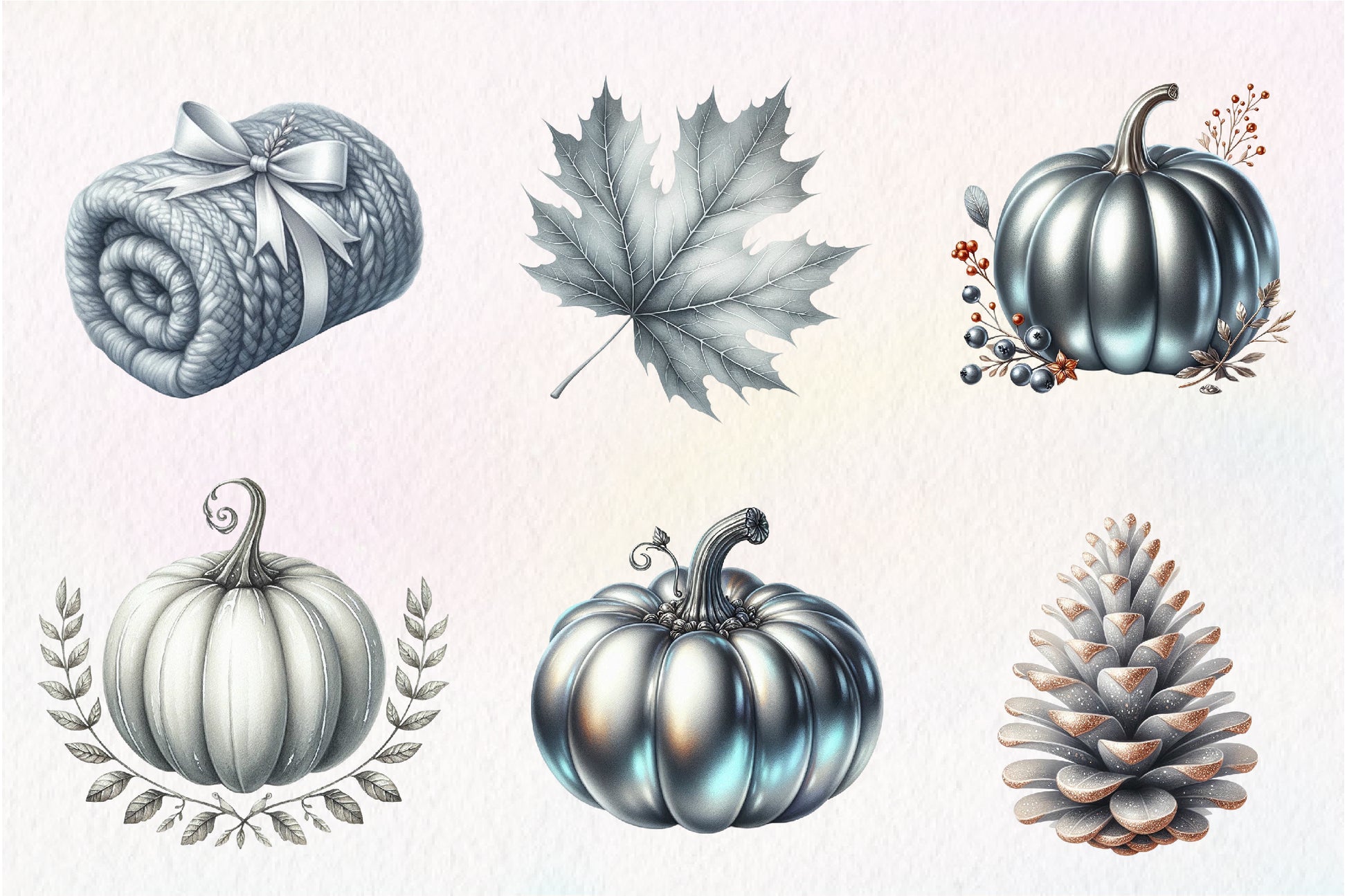 Silver Autumn Clipart Bundle - CraftNest - Digital Crafting and Art