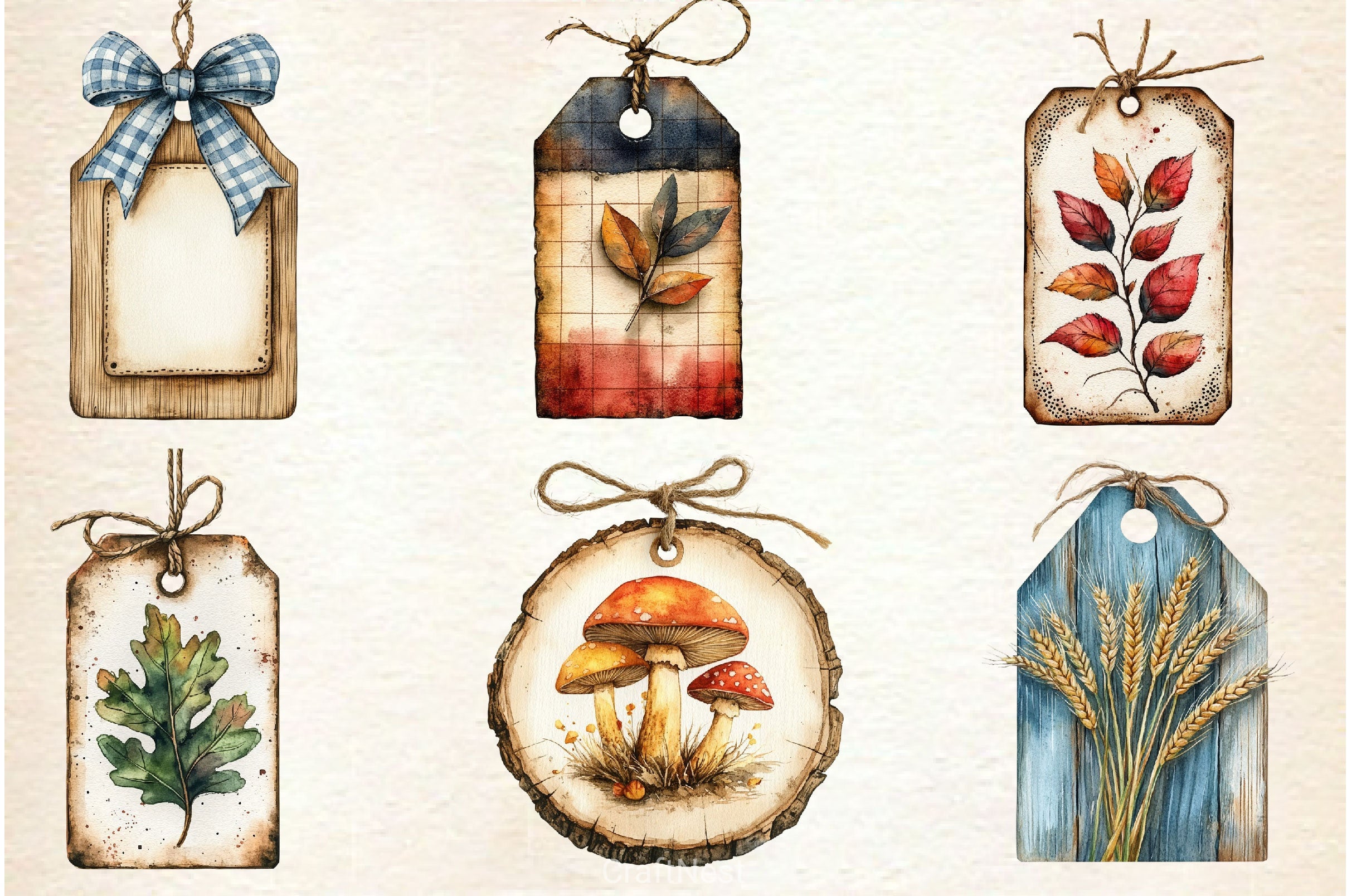 Vintage Wooden Autumn Tags Clipart Bundle 2 - CraftNest - Digital Crafting and Art
