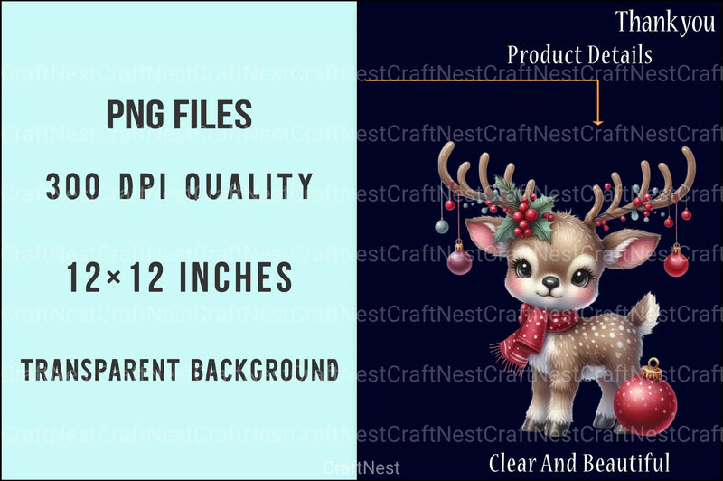 Cute Christmas Reindeer Clipart Bundle 2 - CraftNest - Digital Crafting and Art
