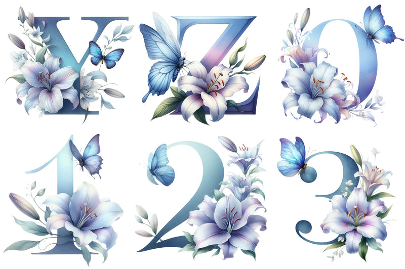 Blue Floral Monogram Alphabet Clipart Bundle - CraftNest - Digital Crafting and Art