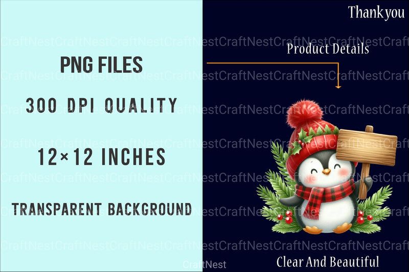 Christmas Penguin Watercolor Clipart Bundle - CraftNest - Digital Crafting and Art