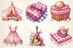 Bohemian Pink Gingham Summer Clipart Bundle 2 - CraftNest - Digital Crafting and Art