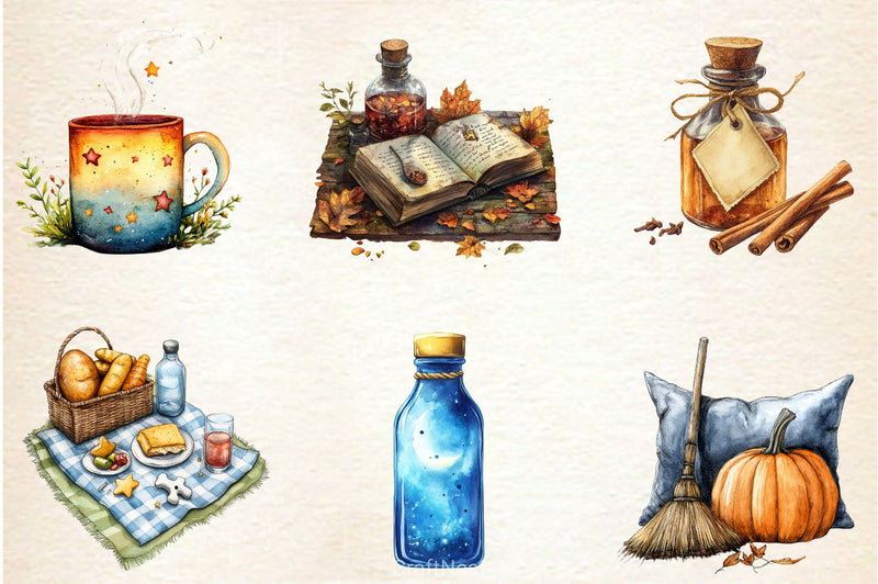 Witch Autumn Picnic Set Clipart Bundle 2 - CraftNest - Digital Crafting and Art