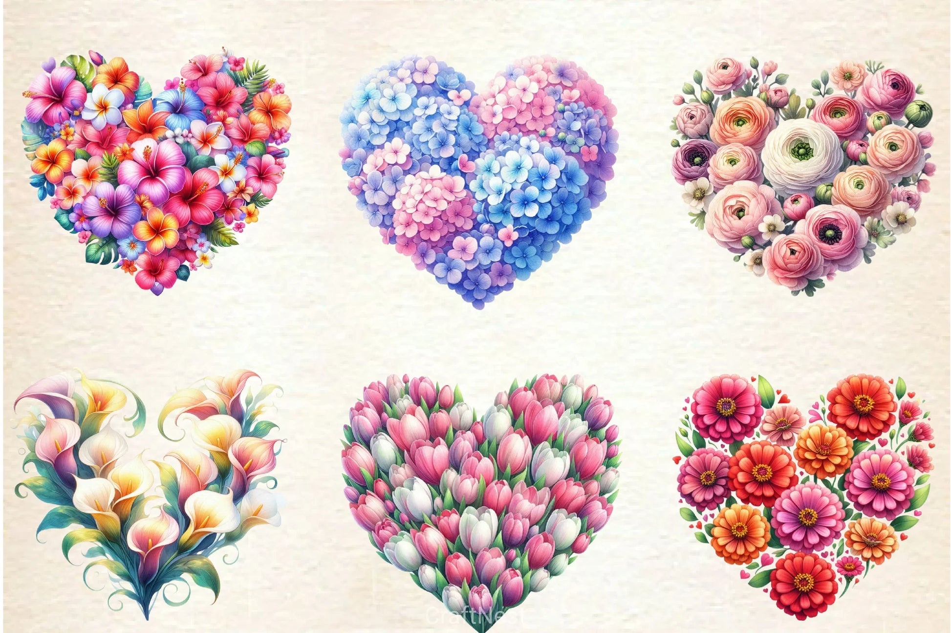 Flower Hearts Valentine Day Clipart Bundle - CraftNest - Digital Crafting and Art