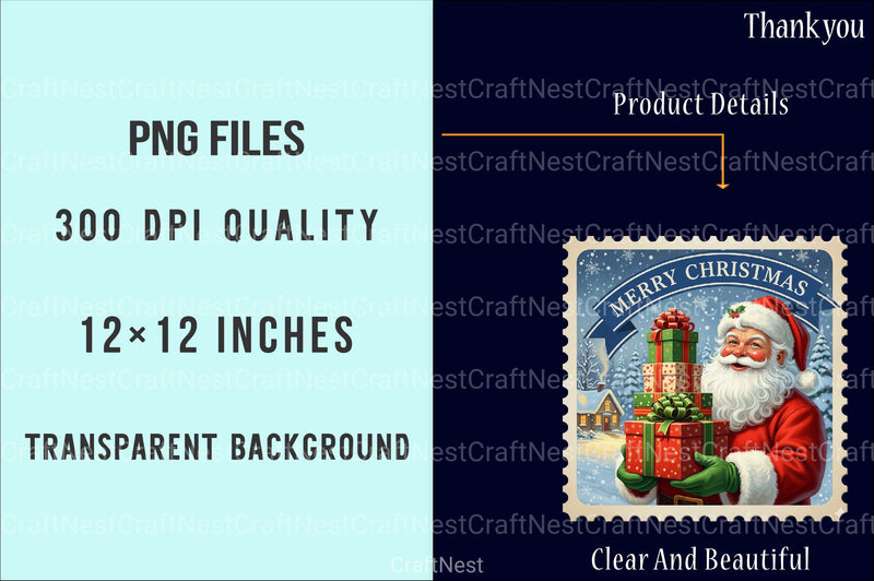 Vintage Christmas Stamps: Retro Santa, Snowman, Tree Clipart Bundle - CraftNest - Digital Crafting and Art