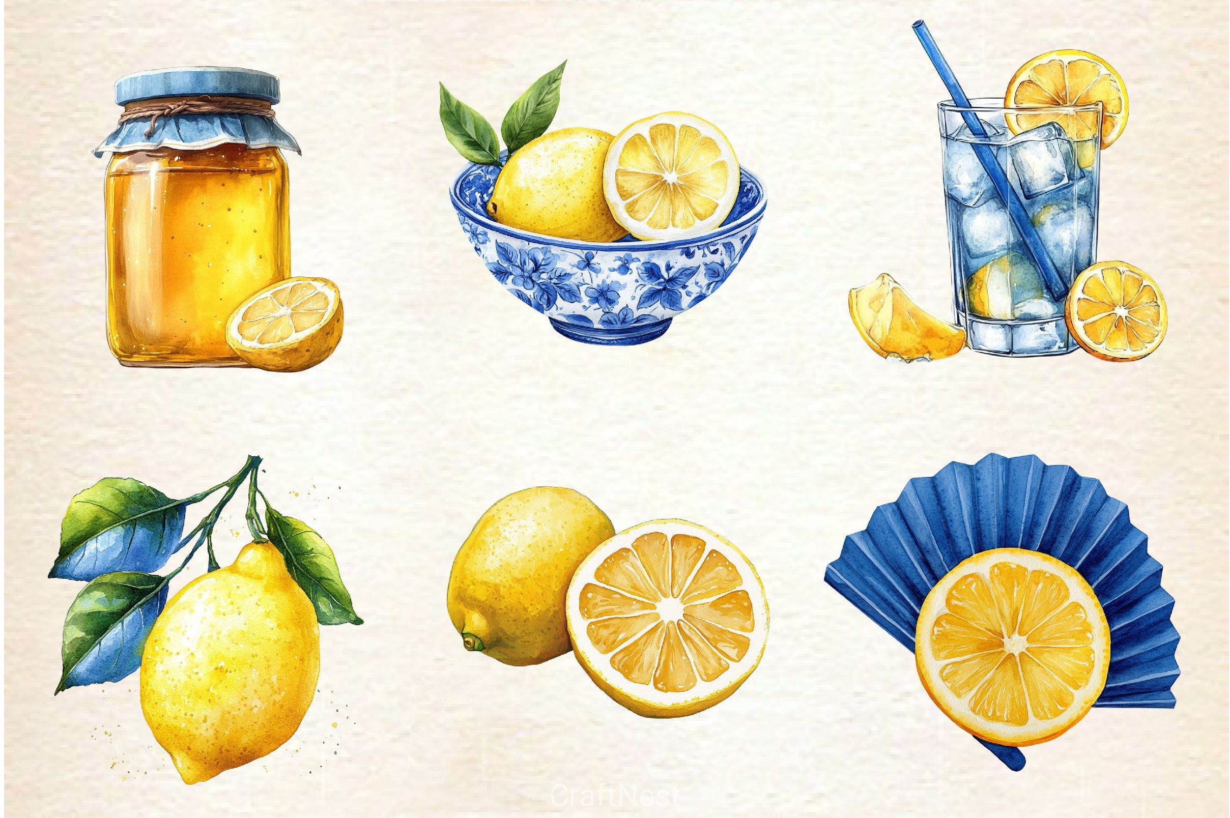 Yellow Blue Lemon Clipart Bundle - CraftNest - Digital Crafting and Art