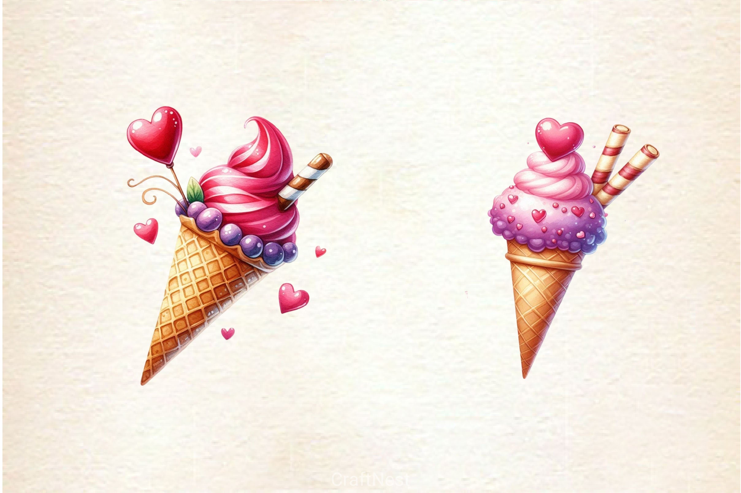 Valentine Love Ice Cream Cone Clipart Bundle 2 - CraftNest - Digital Crafting and Art