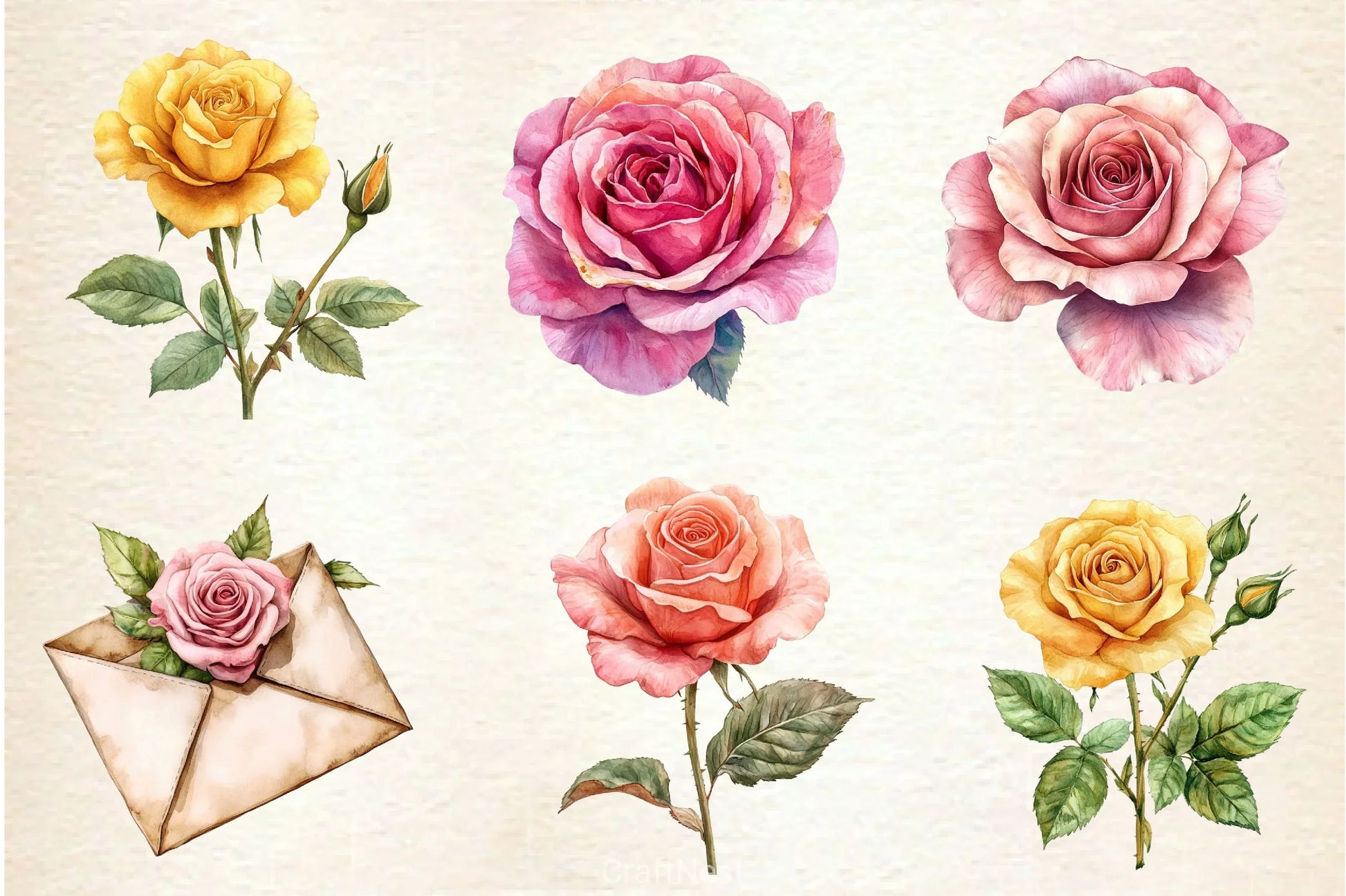 Summer Lithograph Roses Clipart Bundle - CraftNest - Digital Crafting and Art