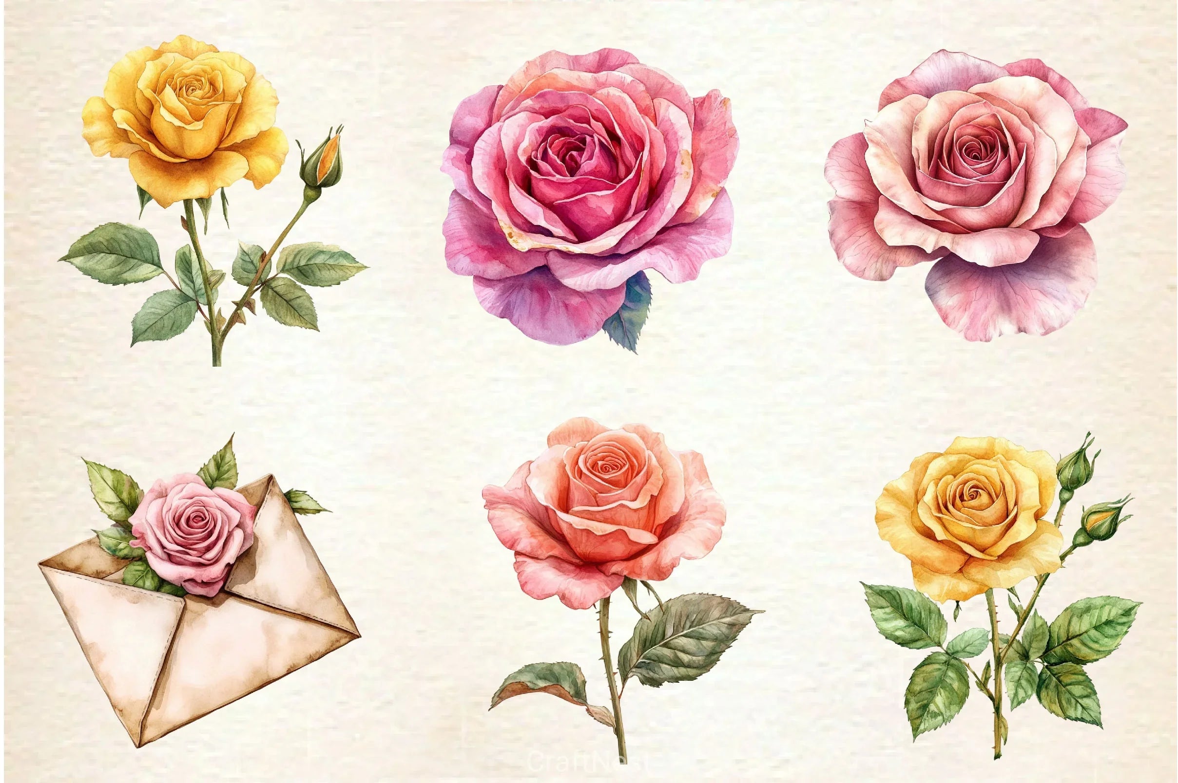 Summer Lithograph Roses Clipart Bundle - CraftNest - Digital Crafting and Art