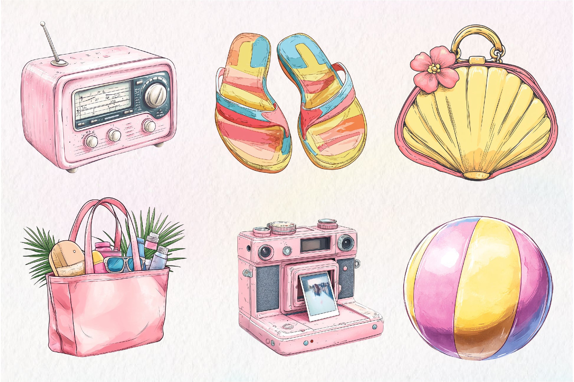 Cute Retro Summer Clipart Bundle - CraftNest - Digital Crafting and Art
