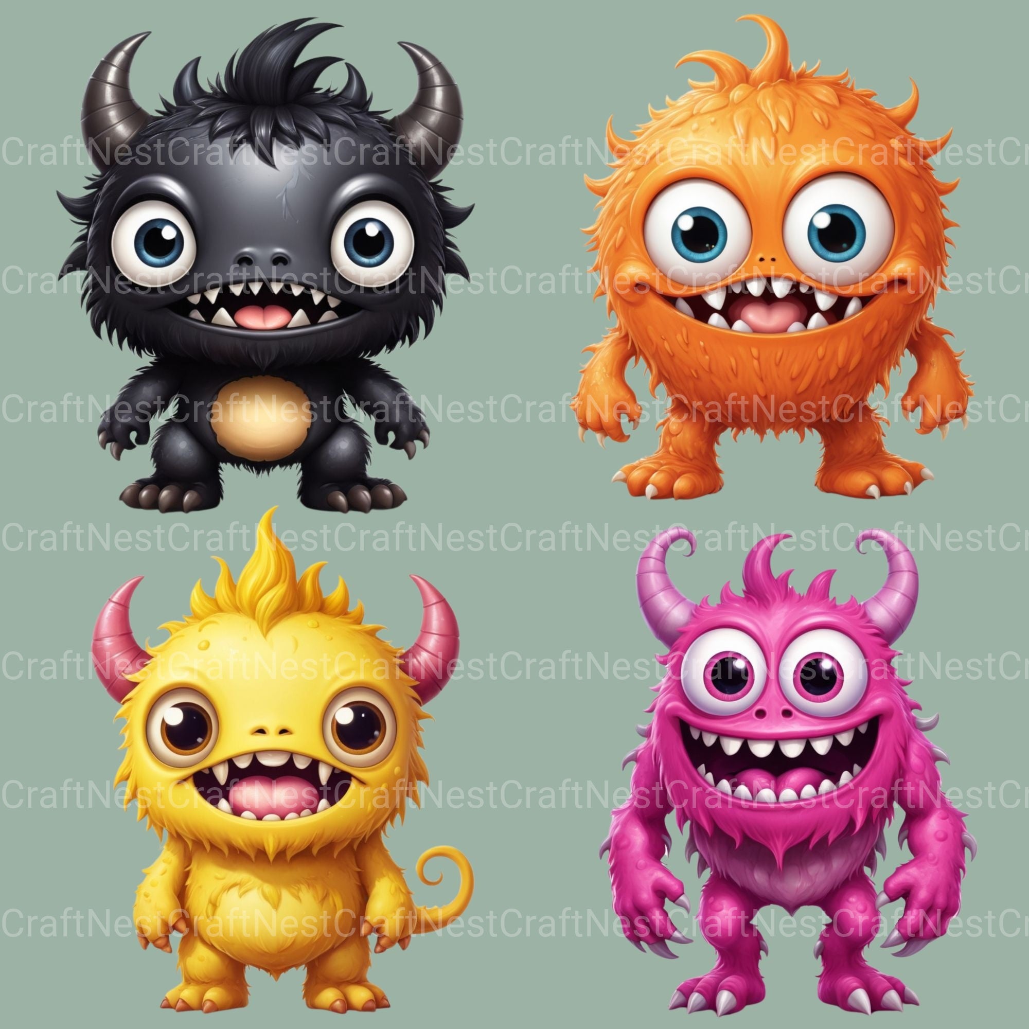 Cute Monsters Clipart Bundle - CraftNest - Digital Crafting and Art