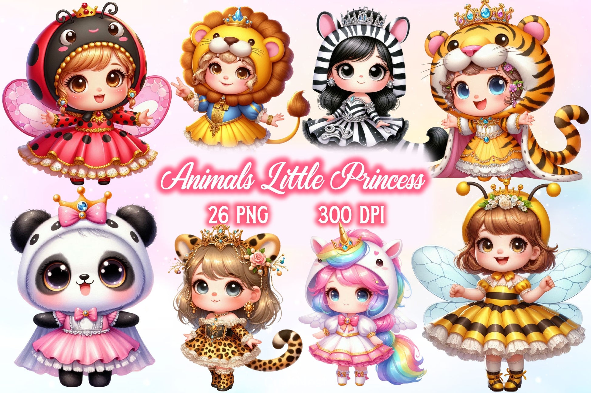 Animals Little Princess Clipart Bundle - CraftNest - Digital Crafting and Art
