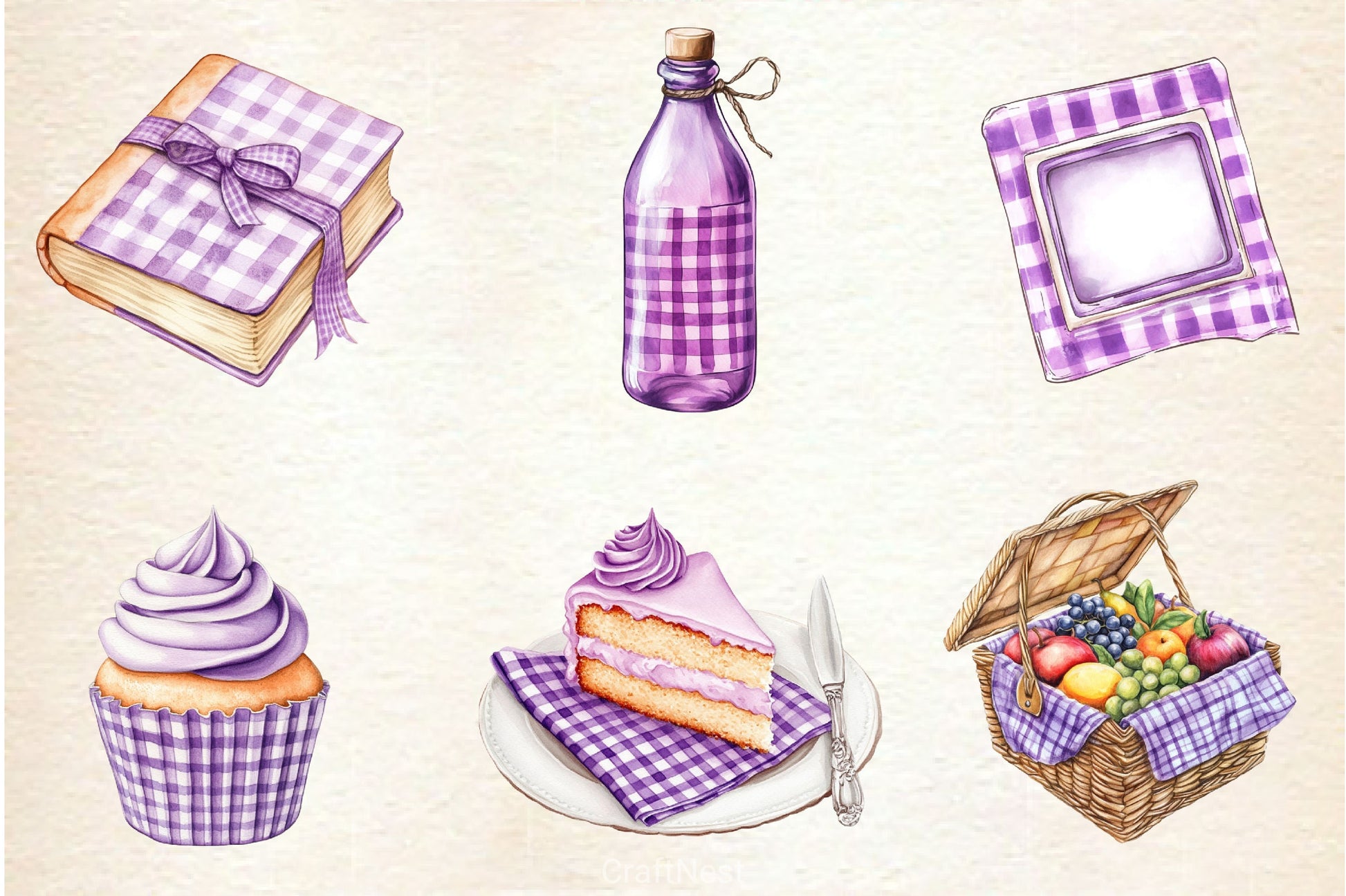 Purple Gingham Summer Clipart Bundle - CraftNest - Digital Crafting and Art