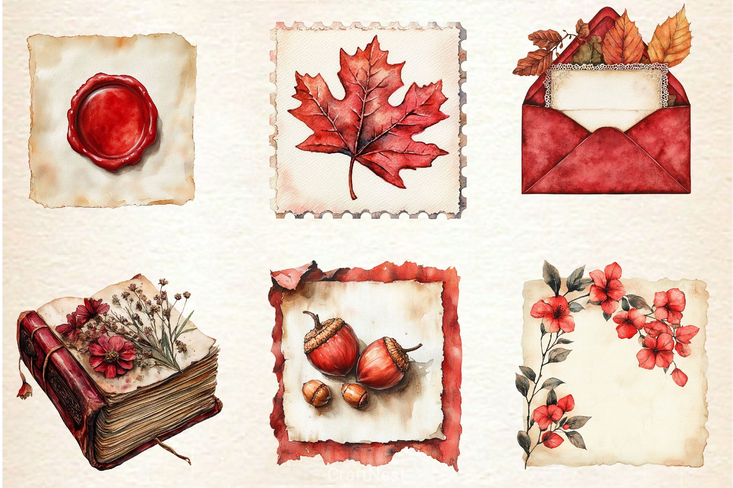 Red Vintage Fall Ephemera Clipart Bundle 2 - CraftNest - Digital Crafting and Art