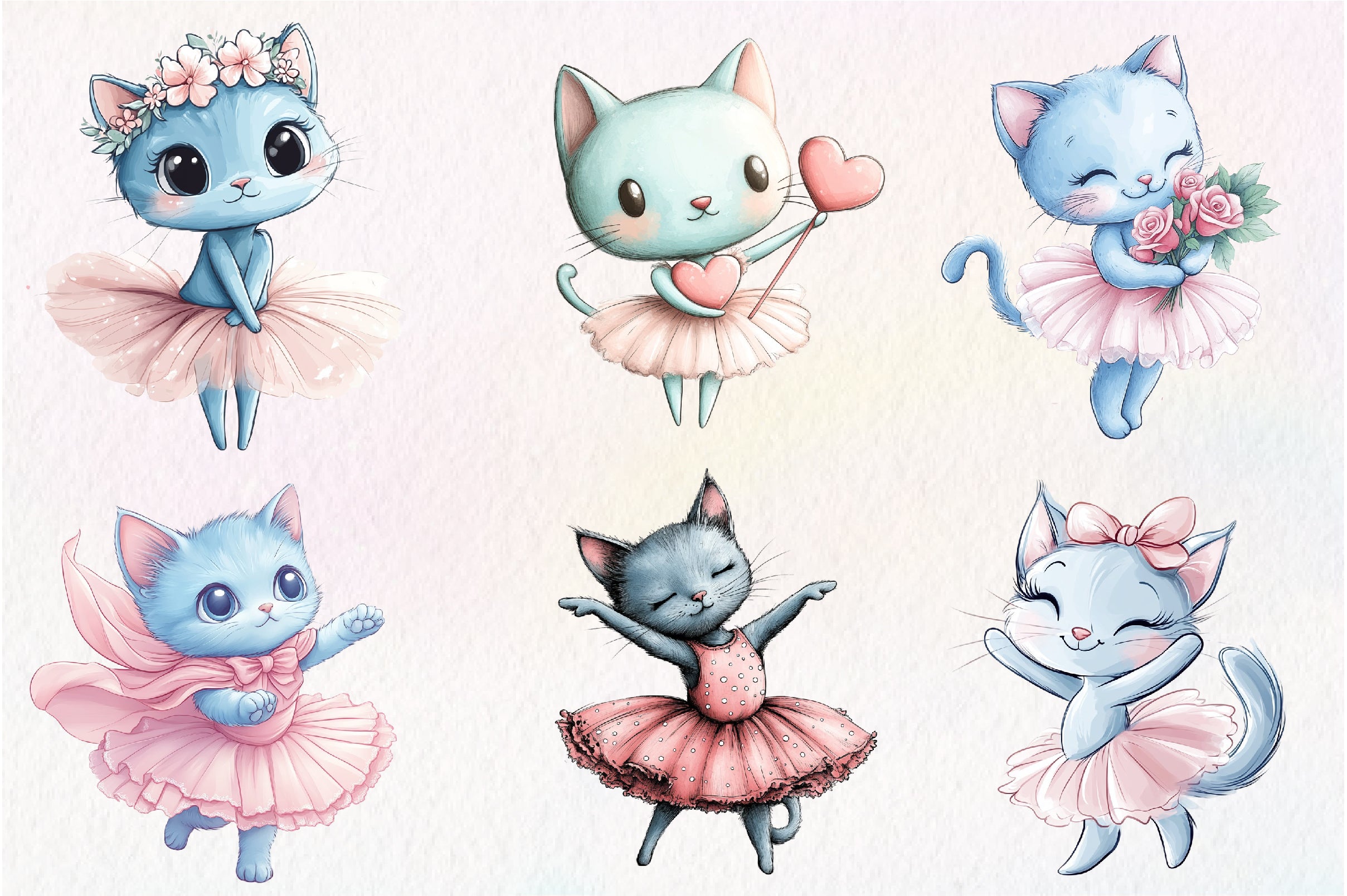 Blue Cat Ballerina Clipart Bundle - CraftNest - Digital Crafting and Art