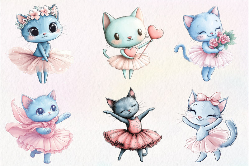 Blue Cat Ballerina Clipart Bundle - CraftNest - Digital Crafting and Art